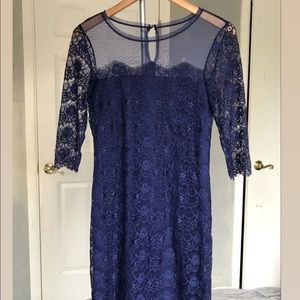 Max & Cleo Lillian Scallop Indigo Blue Lace Dress